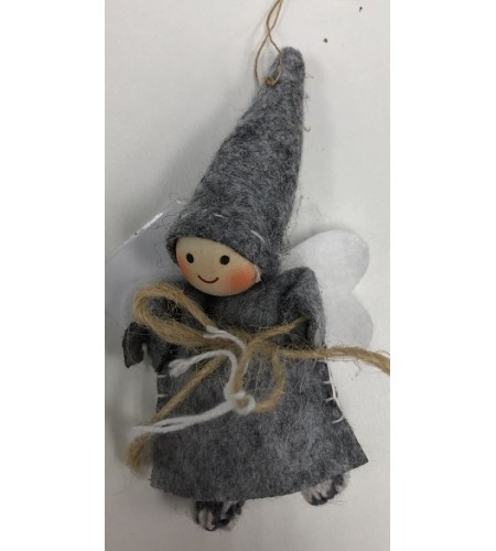 GREY FELT ANGEL WITH WHITE WINGS 12CM 